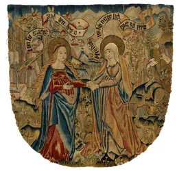 Panel de tapiz que representa la Visitación, c.1500 (lana, seda, metal y oro)
