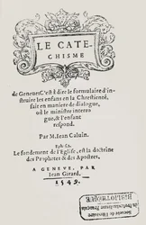 Página de título del Catecismo de Juan Calvino, publicado en Ginebra, 1549