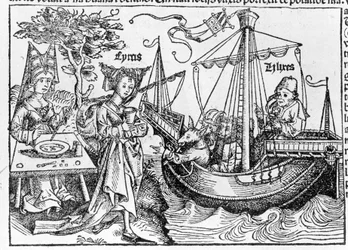 Ulises y sus compañeros transformados en cerdos por la maga Circe - en “Cosmographia” de Sebastian Munster, Basilea 1558