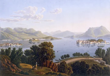 Vista del Lago Maggiore y las Islas Borromeas, de Voyage Pittoresque de Geneve a Milan, 1819