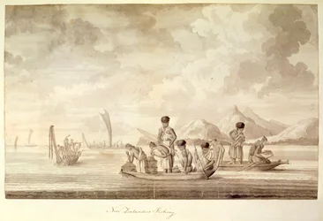 Add.23920, f.44 Neozelandeses pescando, enero de 1770