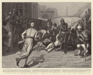 Una Lucha por el Baksheesh del Jedive, una escena en la Procesión de la Alfombra Sagrada por El Cairo