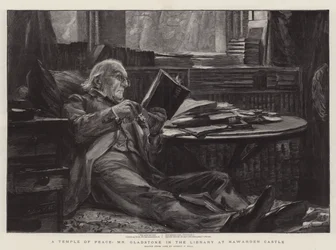 Un Templo de Paz, Sr. Gladstone en la Biblioteca del Castillo de Hawarden
