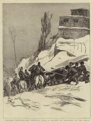 Bocetos canadienses, la Fuerza Dominiana, una batería de artillería en marcha