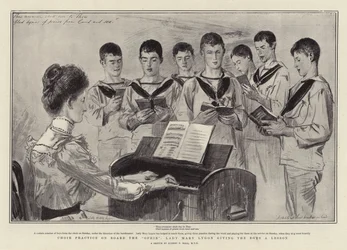 Práctica del Coro a Bordo del Ophir, Lady Mary Lygon dando una Lección a los Niños