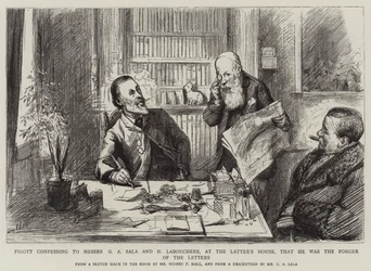 Pigott confesando a los señores G A Sala y H Labouchere, en la casa de este último, que él era el falsificador de las cartas