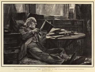 El ocaso de sus días, el Sr. Gladstone en la biblioteca del Castillo de Hawarden