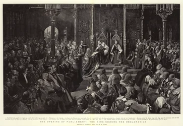 La apertura del Parlamento, el Rey firmando la Declaración