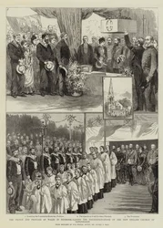 El Príncipe y la Princesa de Gales en Dinamarca, colocando la piedra fundamental de la nueva iglesia inglesa en Copenhague