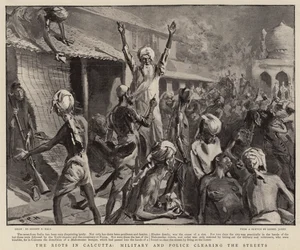 Los disturbios en Calcuta, militares y policías despejando las calles