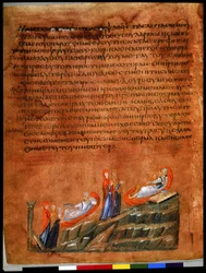 Página completa: texto y miniatura: El pecado de las hijas de Lot (miniatura sobre pergamino)