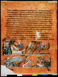 Página completa: texto y miniatura: muerte de Débora (miniatura)