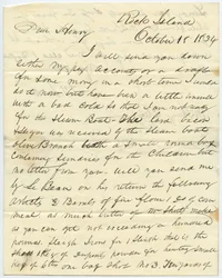 Carta firmada T.F. Smith, Rock Island, a Henry Chouteau, St. Louis, Mo., 18 de octubre de 1834