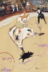 En el circo Fernando Medrano con un cerdito (h. 1889)