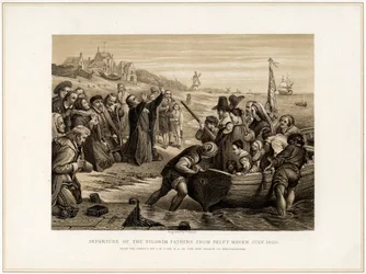 Salida de los Padres Peregrinos de Delft Haven, julio de 1620, siglo XIX