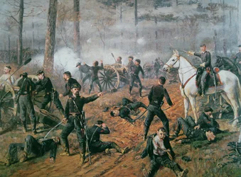 La batería del Capitán Hickenlooper en el Nido de Avispas en la Batalla de Shiloh, abril de 1862
