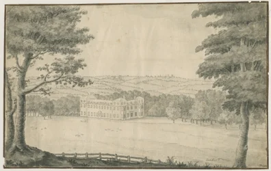 Sandwell Park - Hall: dibujo a tinta y lavado, 1770