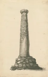 Wolverhampton - Pilar sajón en el cementerio de la Iglesia de San Pedro: dibujo en sepia, nd [finales del siglo XVIII]