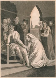 Reina de Ricardo II, intercediendo por la Vida de Simon Burley, 1388, 1864