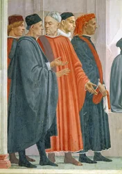 La resurrección del hijo de Teófilo, rey de Antioquía, detalle de dignatarios en la corte del rey de Antioquía (detalle)