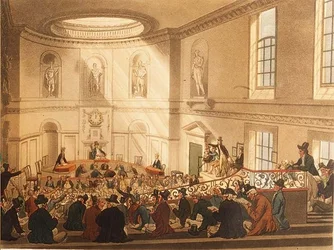 India House, la sala de ventas, pub. por Ackermann