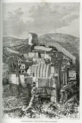El convento de Mar-Saba (Mar Saba) (Palestina). Grabado de Taylor, para ilustrar la historia de la Siria de hoy, por M. Lortet, decano de la Facultad de Medicina de Lyon, encargado de una misión científica por el Ministerio de Educación Pública, publicado 