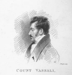 Conde Vassali, esbozado por A. Wivell en la Cámara de los Lores, 1820
