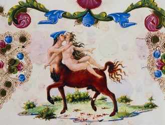 Centauro y figura femenina, Volumen II f 287, v, Biblia de Borso d