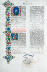 Página de manuscrito iluminado del Decamerón, de Giovanni Boccaccio, italiano, hacia 1467