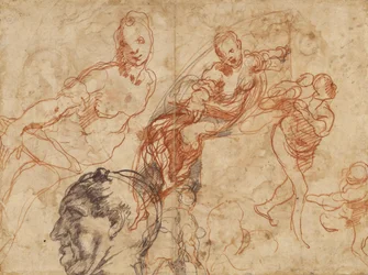 Diseño de un plato circular (anverso); Estudio de figuras (reverso)