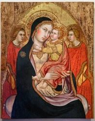 Virgen con el Niño y ángeles (temple sobre tabla)