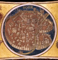 Mapa perspectivo de Roma con los monumentos de la antigüedad, 1414