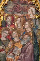 Varios santos adorando a la Virgen, Tríptico de la Asunción