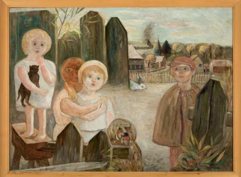 Niños en un patio rural