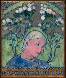 Cabeza de una niña con flores