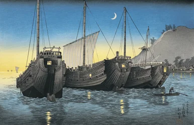 Barcos de juncos en el mar