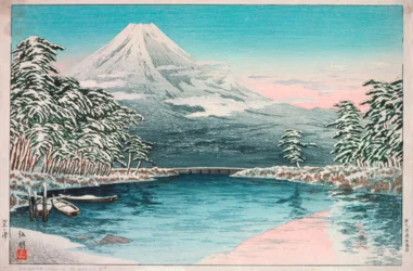 Monte Fuji visto desde Tagonoura, paisaje nevado