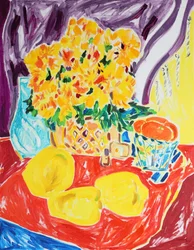 Flores de colores vivos y limones