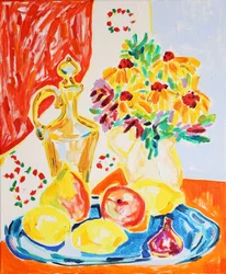 Flores y frutas de colores