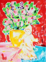 Flores de vivos colores y una muñeca