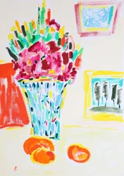 Flores y frutas de vivos colores