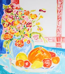 Flores y frutas de vivos colores