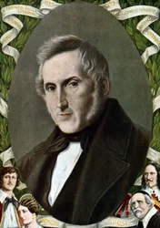 Retrato de Alessandro Manzoni (1785 - 1873), escritor italiano Ilustración de Tancredi Scarpelli (1866-1937) de "Storia d