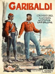 Retrato de Giuseppe Garibaldi (1807-1882)héroe de la unidad italiana (Risorgimento). Portada de "Garibaldi, Cronistoria illustrata dell