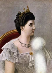 Retrato de la reina de Italia Elena de Montenegro (1873-1952). Ilustración de Tancredi Scarpelli (1866-1937) de «Storia d
