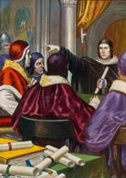 Rolando de Parma llevando una carta para el Papa Gregorio VII de Enrique IV, Emperador del Sacro Imperio Romano