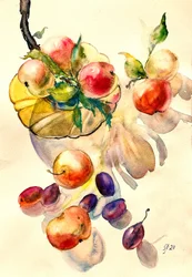 Naturaleza muerta con abundantes frutas