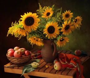 Girasoles y manzanas de otoño