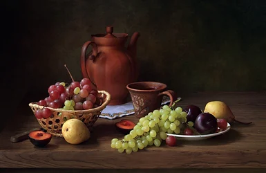 Naturaleza muerta rústica con frutas