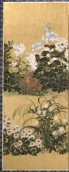 Flowers And Butterflies (tinta, color y pan de oro sobre papel)